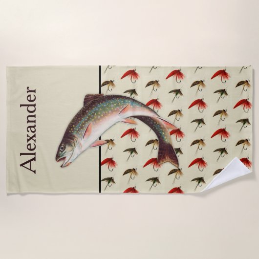 Serviette De Plage Personalized Fly Fishing Rainbow Trout Rustic (Devant)