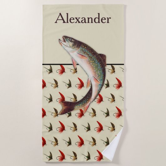 Serviette De Plage Personalized Fly Fishing Rainbow Trout Rustic (Devant)