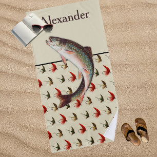 Serviette De Plage Personalized Fly Fishing Rainbow Trout Rustic