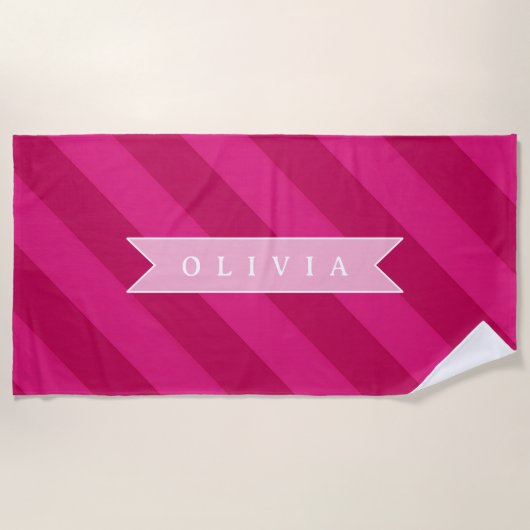 Serviette De Plage Personalized Fun Cute Modern Pink Stripe (Devant)