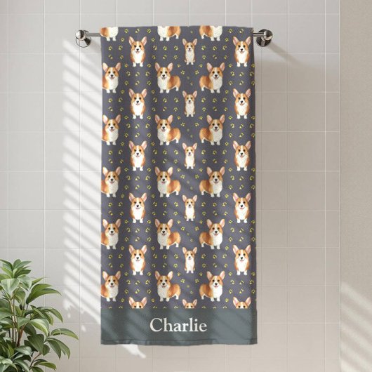 Serviette De Plage Personalized Gray Corgi Dog