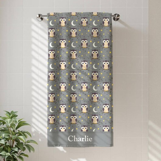 Serviette De Plage Personalized Gray Owl Kids