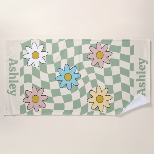 Serviette De Plage Personalized Groovy Retro Name (Devant)