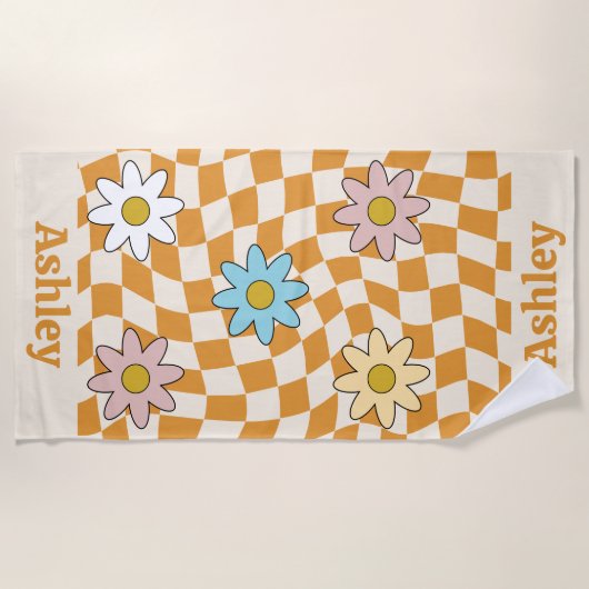 Serviette De Plage Personalized Groovy Retro Name (Devant)