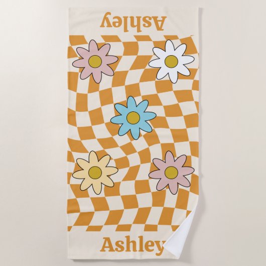 Serviette De Plage Personalized Groovy Retro Name (Devant)