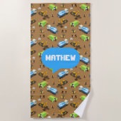 Serviette De Plage Personalized Kids Construction Vehicles  (Devant)