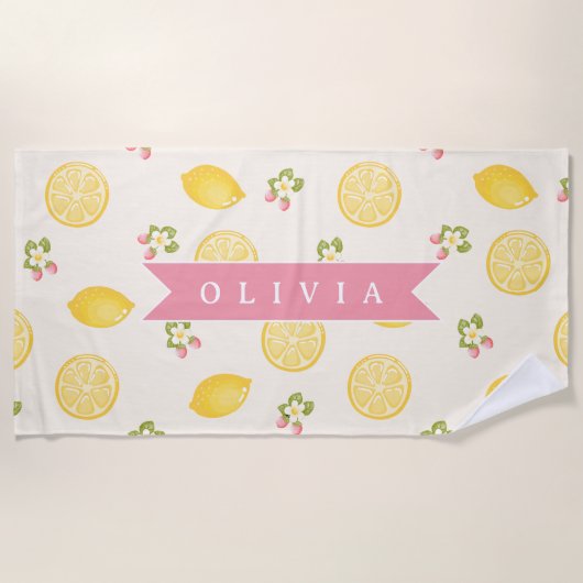 Serviette De Plage Personalized Lemon Floral Summer Custom Name (Devant)