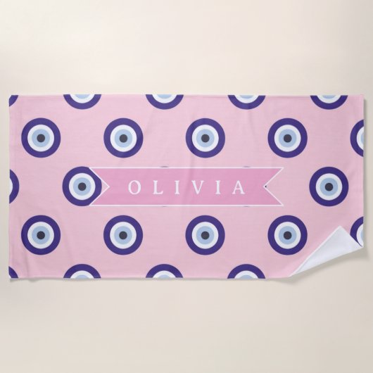 Serviette De Plage Personalized Pink Evil Eye Pattern Gifts With Name (Devant)