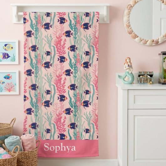 Serviette De Plage Personalized Pink Tropical Fish