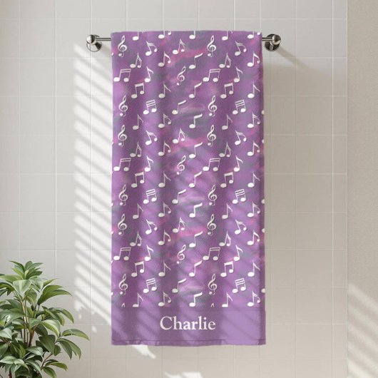 Serviette De Plage Personalized Watercolor Purple Music Note