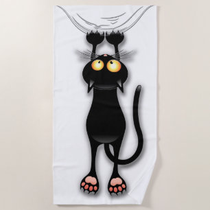Serviette De Plage Personnage de chat drôle grattant le tissu