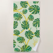 Serviette De Plage Personnalisable Feuille Tropicale et Or (Devant)