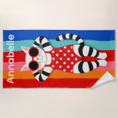 Serviette de plage personnalisable Rayures de chat (Devant)