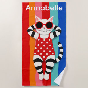 Serviette de plage personnalisable Rayures de chat