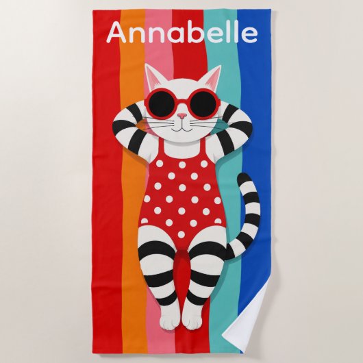 Serviette de plage personnalisable Rayures de chat (Devant)
