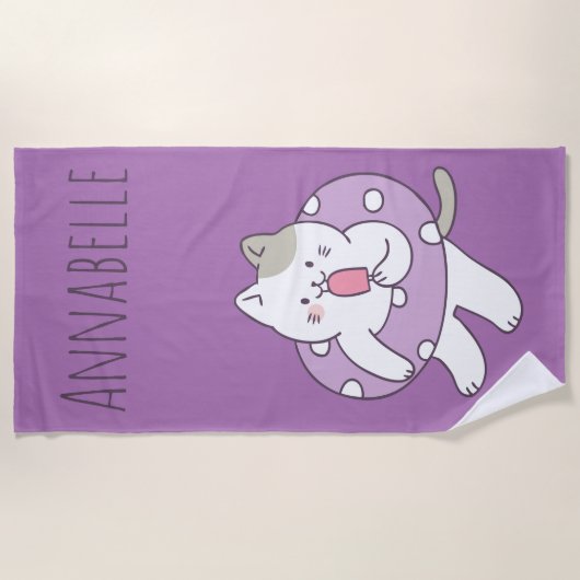 Serviette De Plage Personnalisation de Floatty Kitty (Devant)