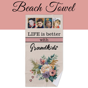 Serviette De Plage Personnalisé 4 petits-enfants photo rose floral