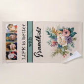 Serviette De Plage Personnalisé 4 petits-enfants photo vert floral (Devant)