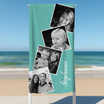 Serviette De Plage Personnalisé 4 Photo Collage Film Strip Turquoise<br><div class="desc">Personnalisé 4 Photo Collage Film Strip Turquoise Beach Towel. Personnalisez ce design personnalisé avec 4 photos de famille et votre nom, </div>