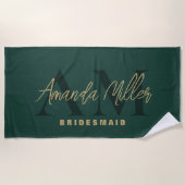 Serviette De Plage Personnalisé Avec Le Nom Vert Or Moderne Monogramm (Devant)