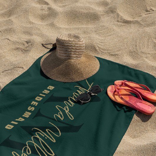 Serviette De Plage Personnalisé avec monogramme moderne vert or
