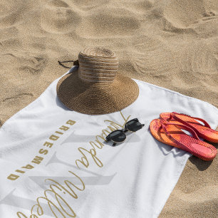 Serviette De Plage Personnalisé avec nom or blanc monogramme moderne