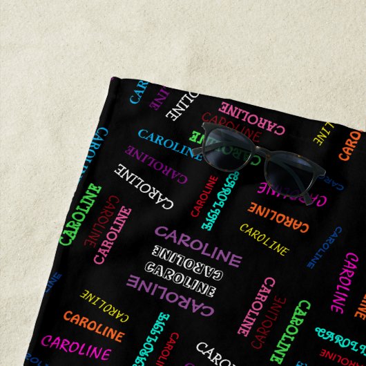 Serviette De Plage Personnalisé bleu rose vert orange pourpre Noms no (En situation)