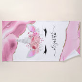 Serviette De Plage Personnalisé Cute Rose Kids Unicorn (Devant)