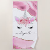 Serviette De Plage Personnalisé Cute Rose Kids Unicorn (Devant)