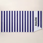 Serviette De Plage Personnalisé De La Marine Et Des Blancs (Devant)