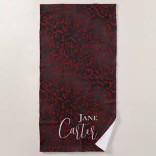 Serviette De Plage Personnalisé Elégant Rouge foncé Leopard