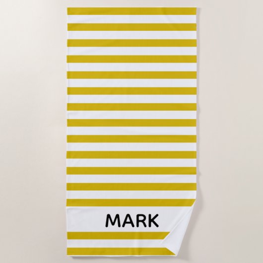 Serviette De Plage Personnalisé Jaune Et Blanc (Devant)