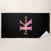 Serviette De Plage Personnalisé Monogramme Noir moderne (Devant)