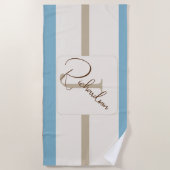 Serviette De Plage Personnalisé Monogramme Rayé Brun Bleu de Style Co (Devant)