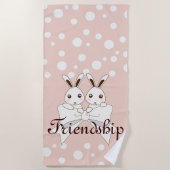 Serviette De Plage Personnalisé Pastel rose mignon Bunny Enfants jume (Devant)