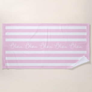 Serviette De Plage Personnalisé Rayure Neutre Initiales Personnalisée