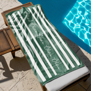 Serviette De Plage Personnalisé Rayure Neutre Initiales Personnalisée