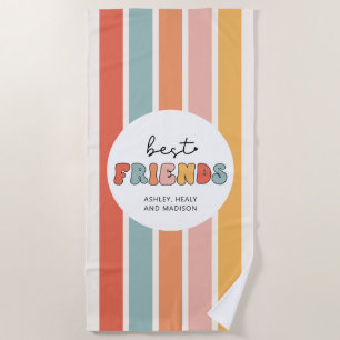 Serviette De Plage Personnalisé Retro Meilleurs Amis BFFs Mete Bestie