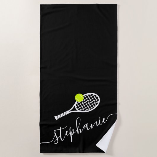 Serviette De Plage Personnalisé Tennis Élégant Monogramme (Devant)