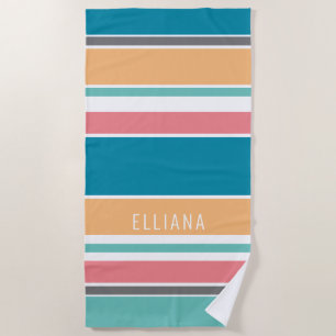 Serviette De Plage Personnalisé Turquoise Bleu Jaune Bleu Rose Blancs