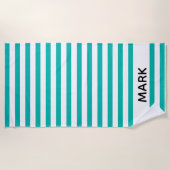 Serviette De Plage Personnalisé, Verte Et Blanc (Devant)