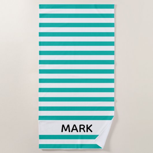 Serviette De Plage Personnalisé, Verte Et Blanc (Devant)