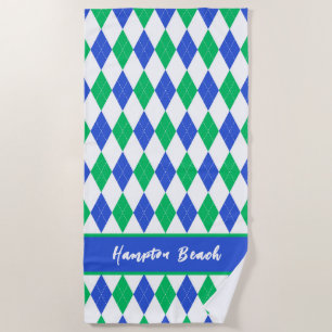 Serviette de plage personnalisée à carreaux bleus