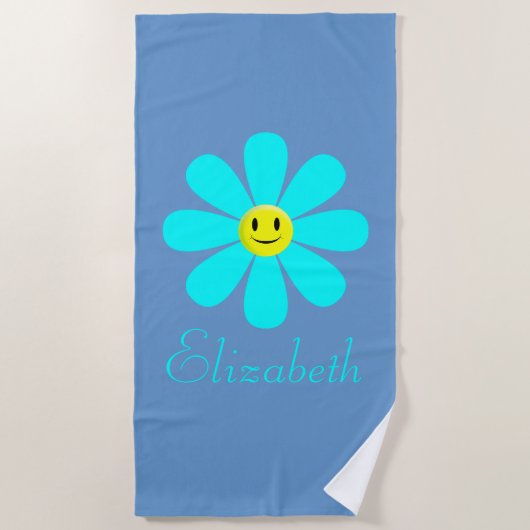 Serviette de plage personnalisée à fleurs Aqua Hap (Devant)