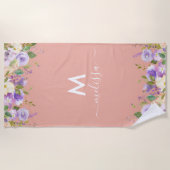 Serviette de plage personnalisée à fleurs roses tr (Devant)