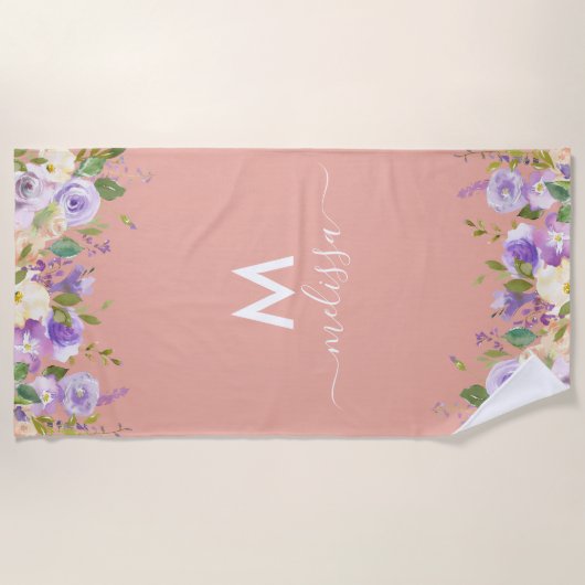 Serviette de plage personnalisée à fleurs roses tr (Devant)