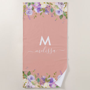 Serviette de plage personnalisée à fleurs roses tr