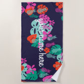 Serviette de plage personnalisée à l'ananas bleu (Devant)