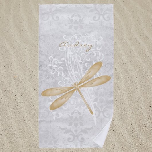 Serviette de plage personnalisée à libellule d'or
