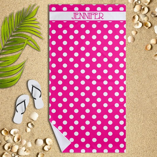 Serviette de plage personnalisée à point rose chau